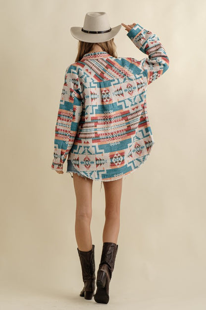 Frayed Aztec Shacket
