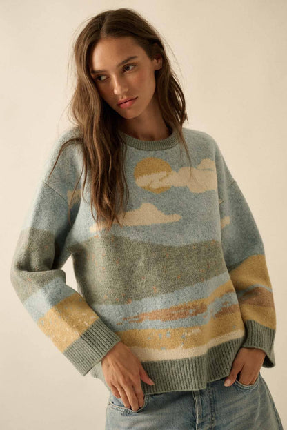 Beach Landscape Jacquard-Knit Sweater