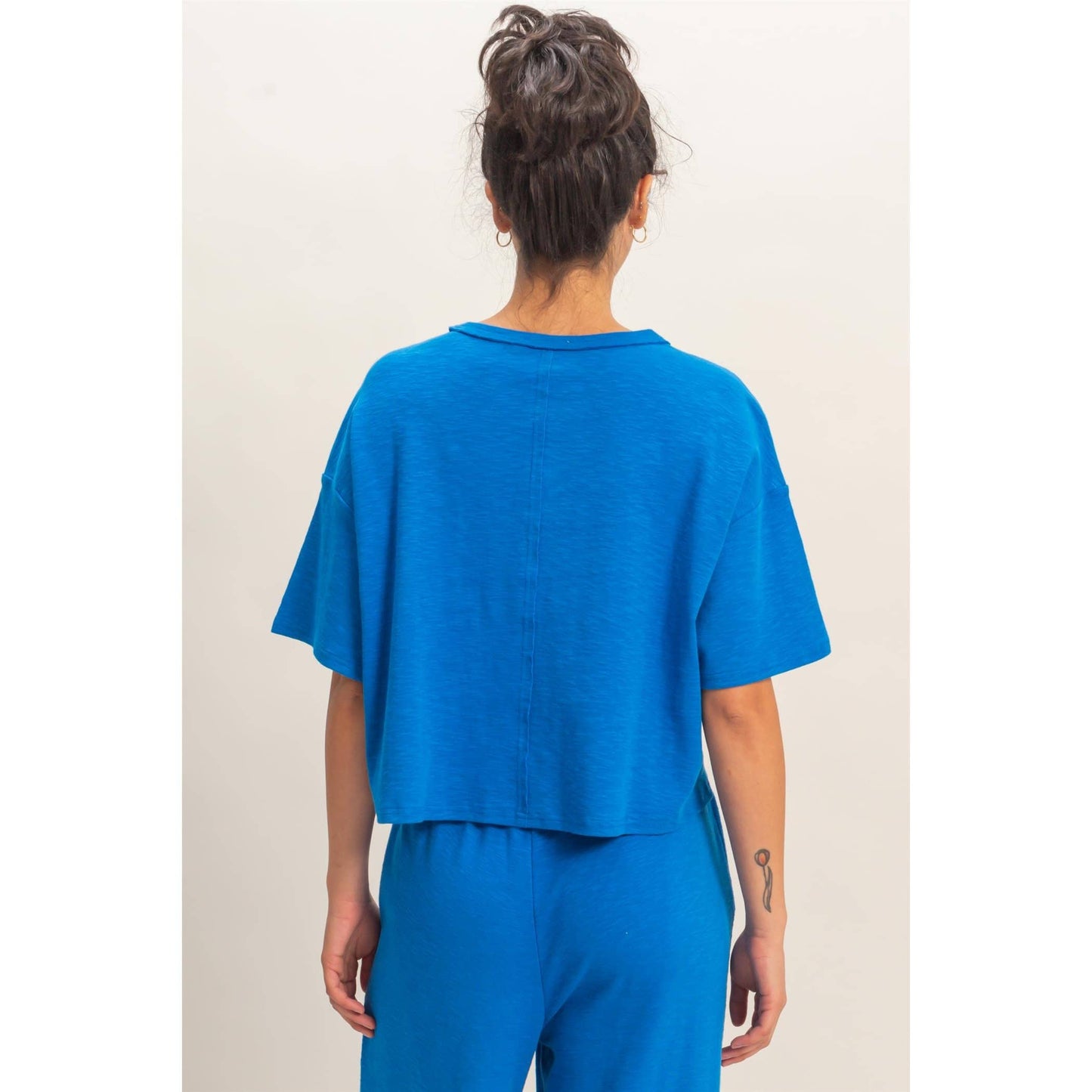 Boxy Crew Neck Top With Pocket