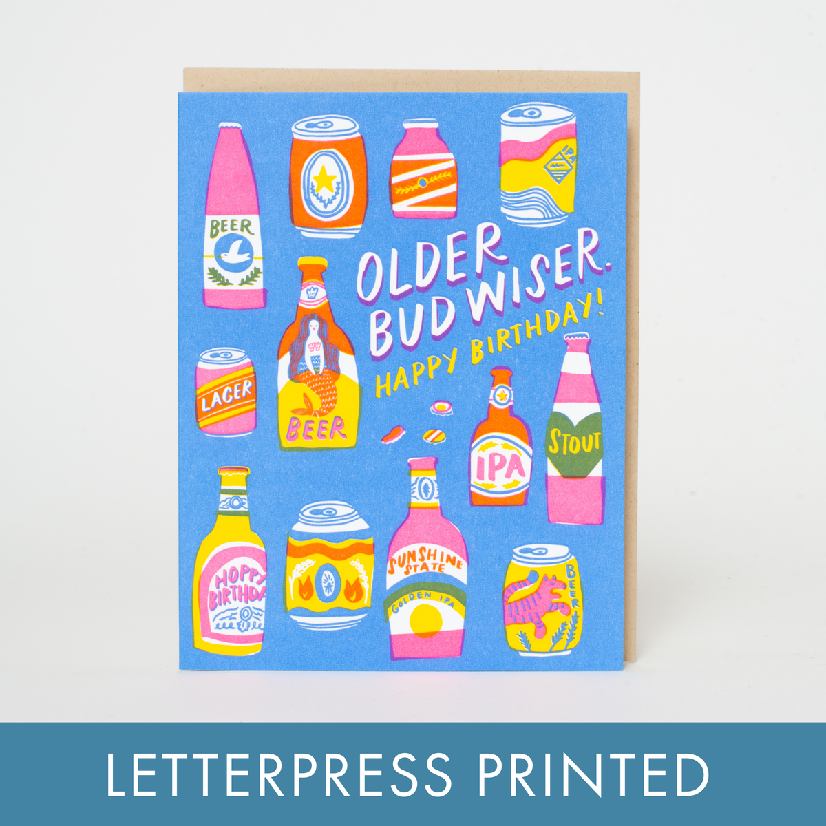 Bud Wiser Birthday Punny Letterpress Greeting Card by Hello!Lucky