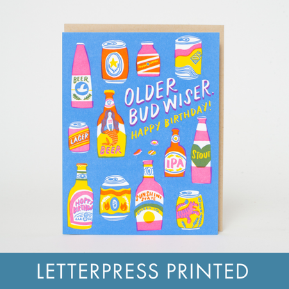 Bud Wiser Birthday Punny Letterpress Greeting Card by Hello!Lucky