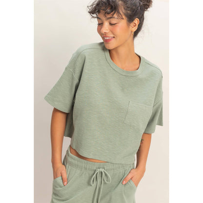 Boxy Crew Neck Top With Pocket