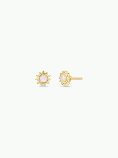 Sun Stud - White Opal - Gold Earrings