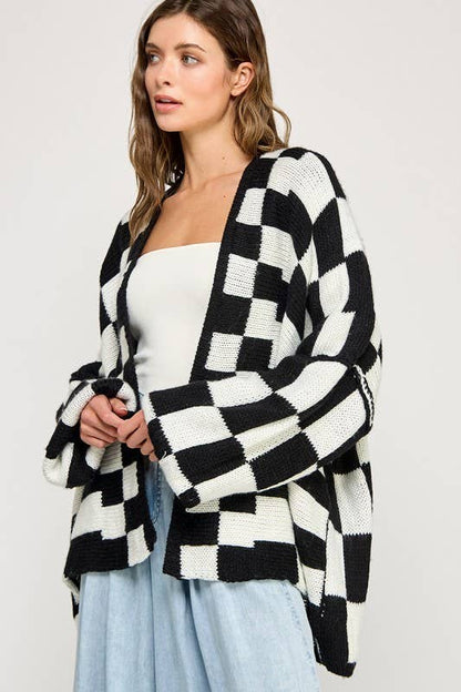 Checkered Drop Shoulder Cardi