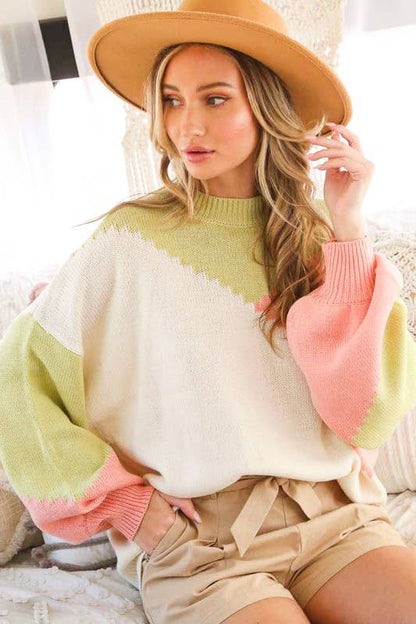 Color Block Chunky Knit Sweater