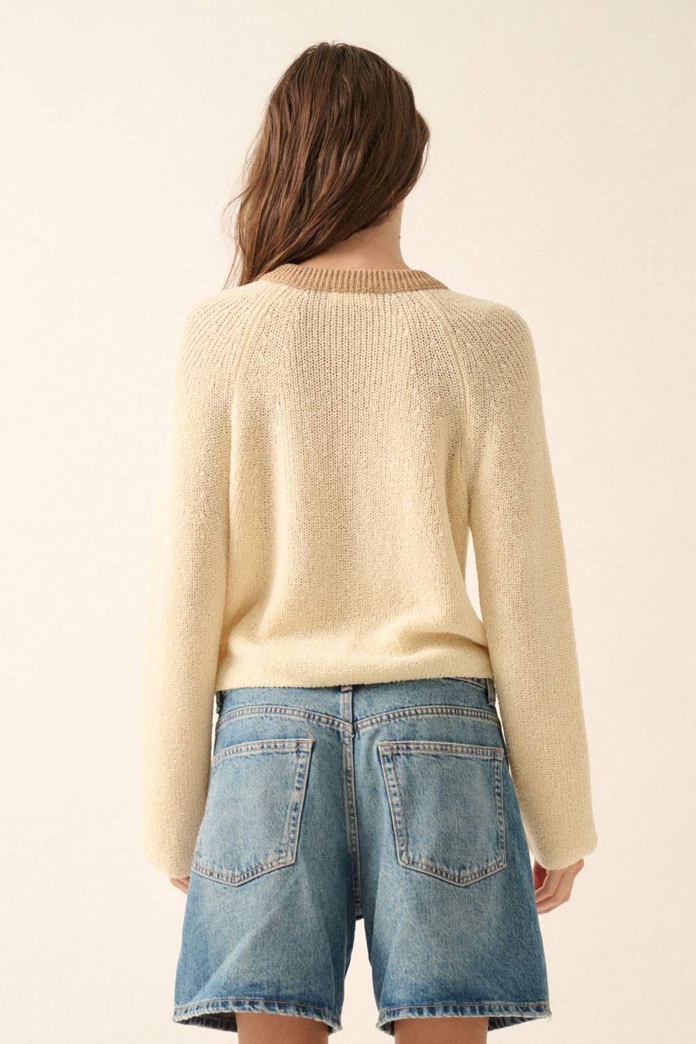 Ribbed Knit Contrast Cardigan Sweater