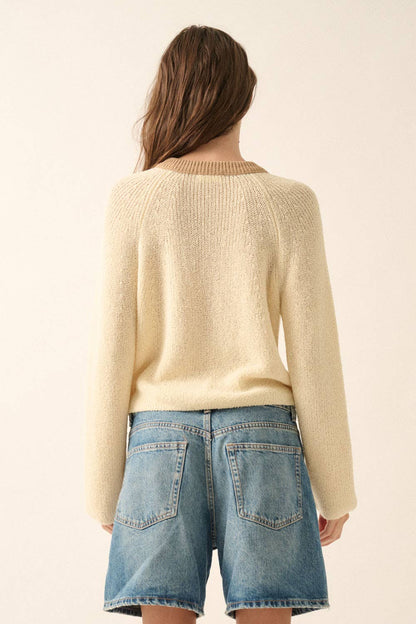 Ribbed Knit Contrast Cardigan Sweater