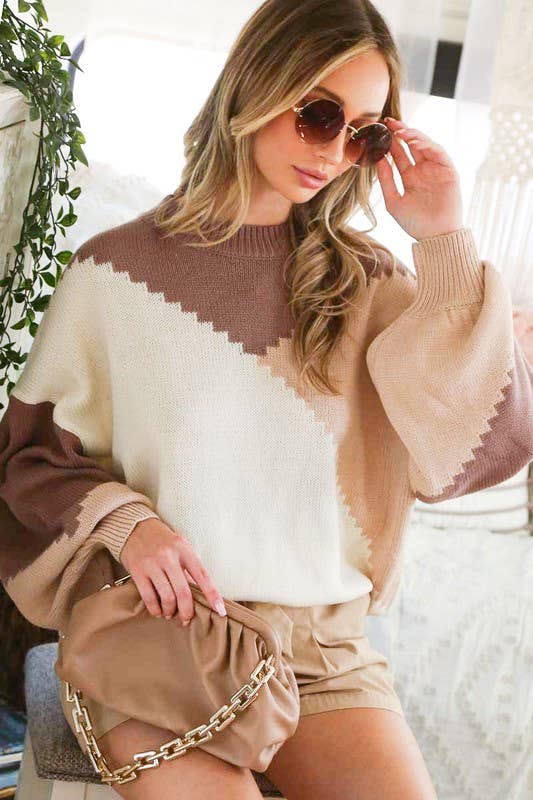Color Block Chunky Knit Sweater