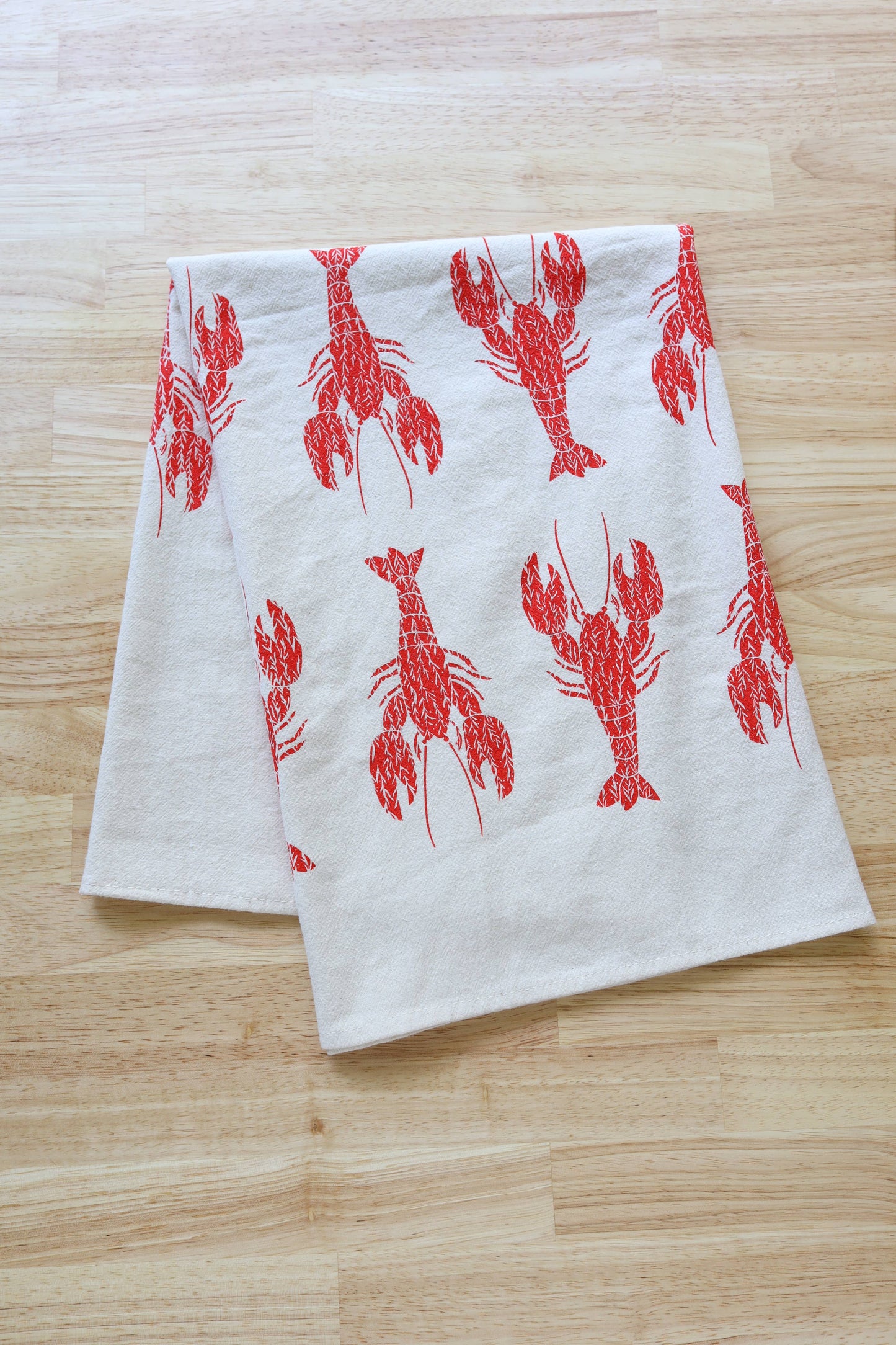 Lobster Kitchen Towel, Handprinted Coastal Towel