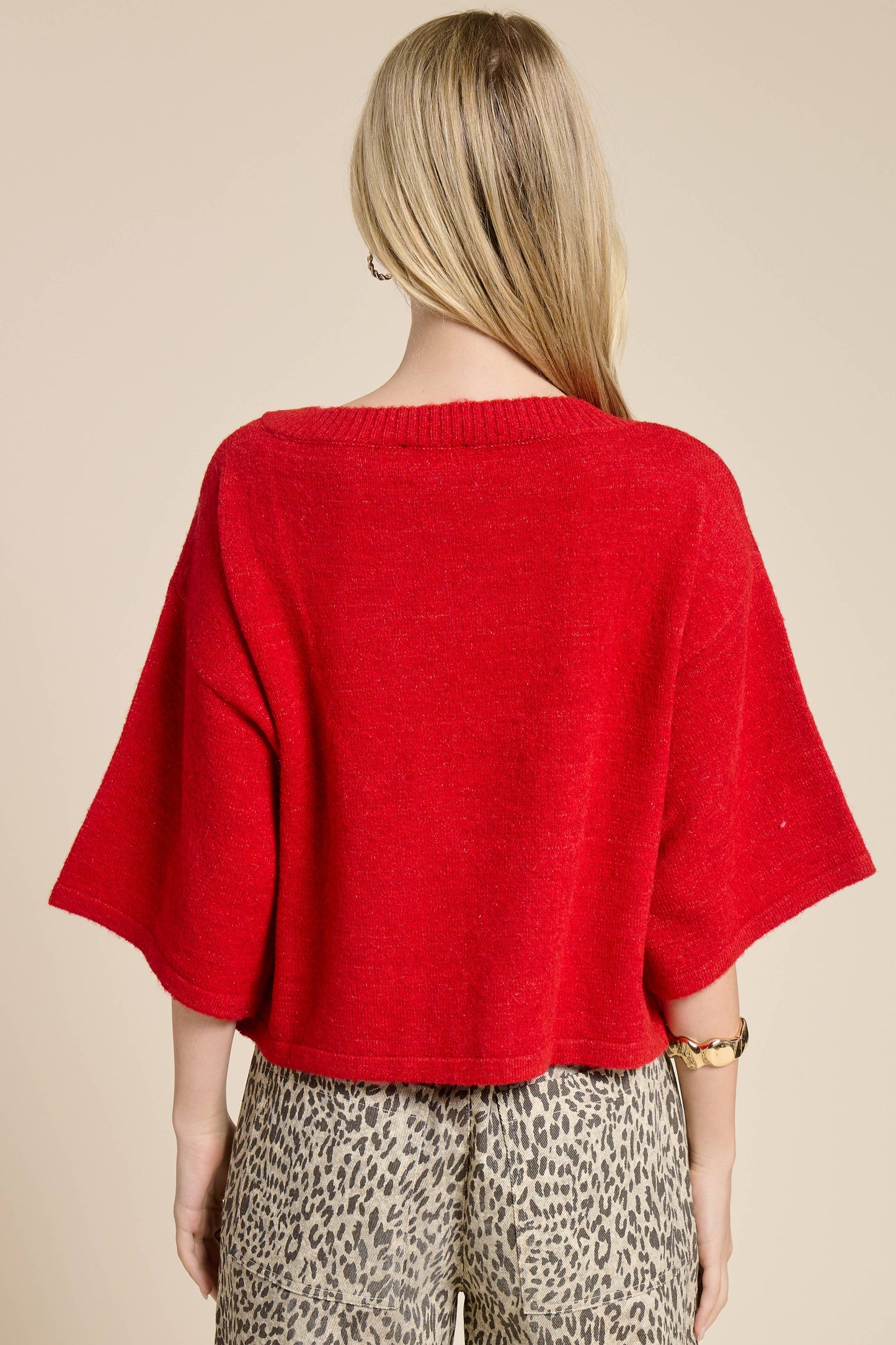 Wide Sleeve Button Front Knit Cardi