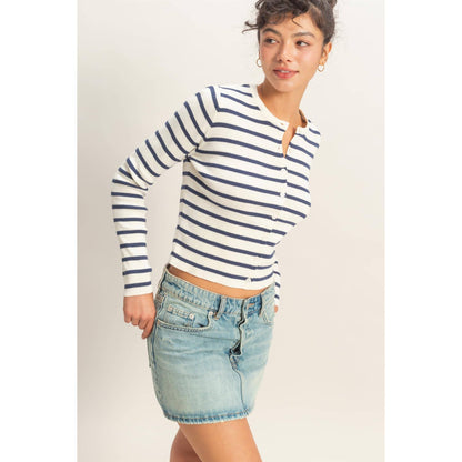 Striped Button-Up Cardigan