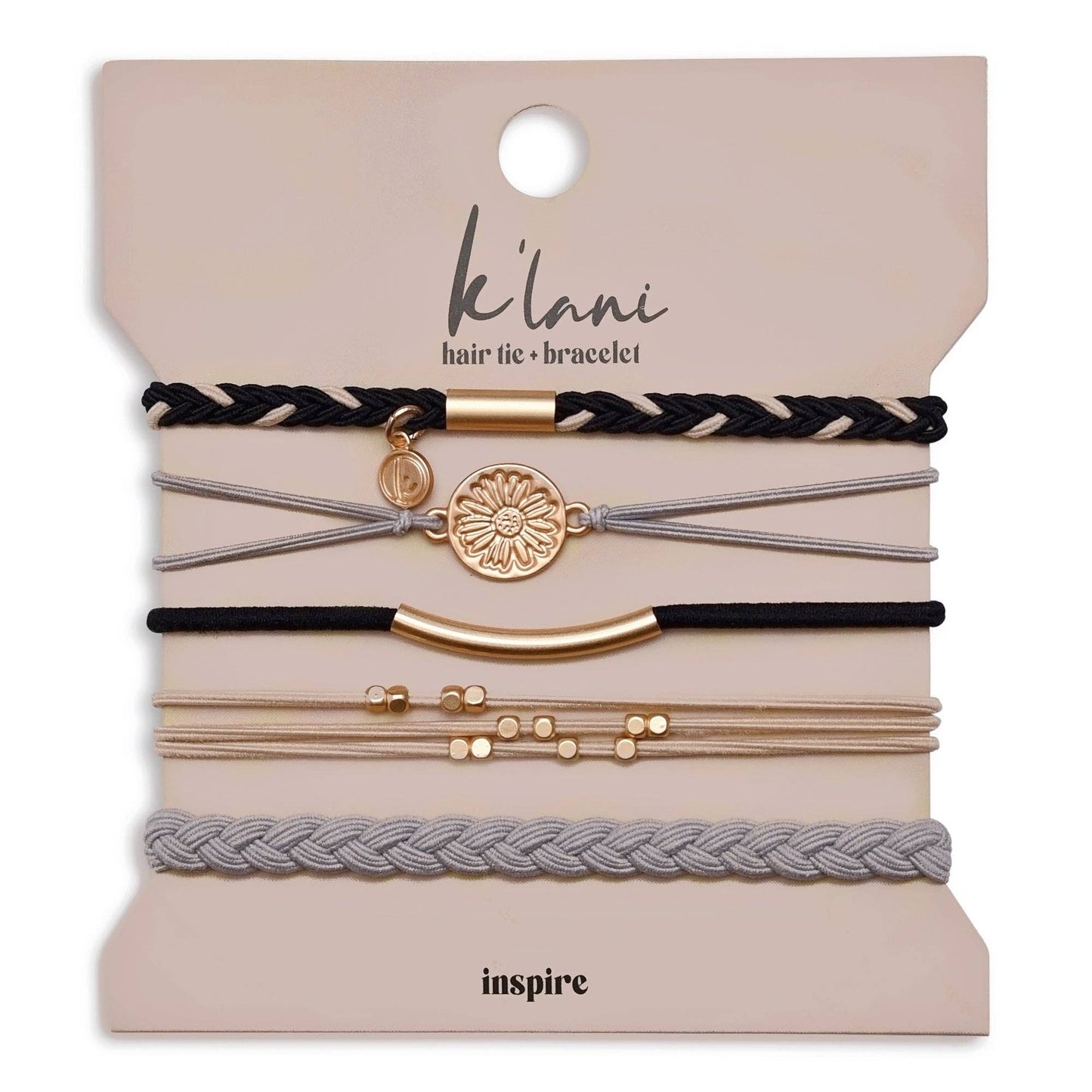 "Inspire" Grey and Black with Gold Flower Accent Hair Tie Bracelets
