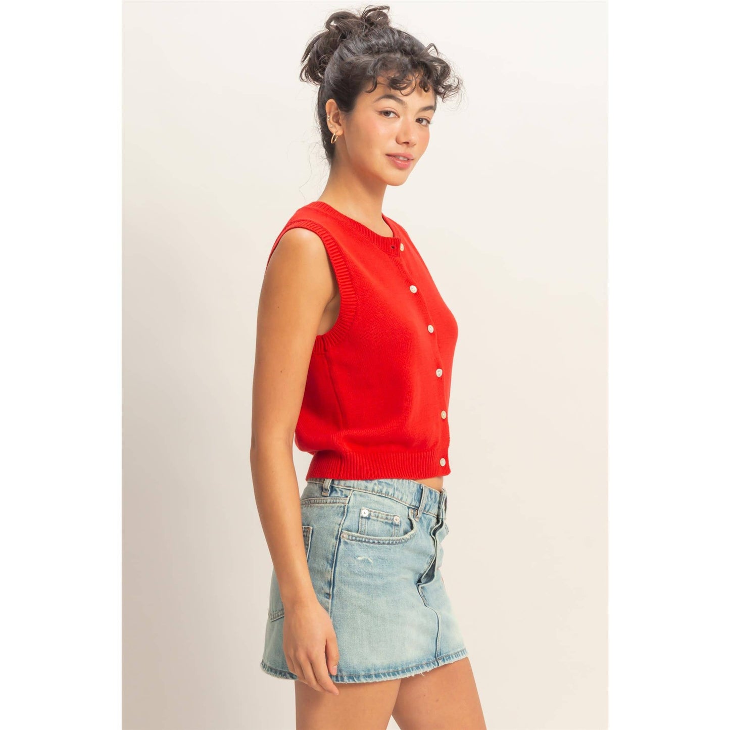 Button Up Sleeveless Cardigan