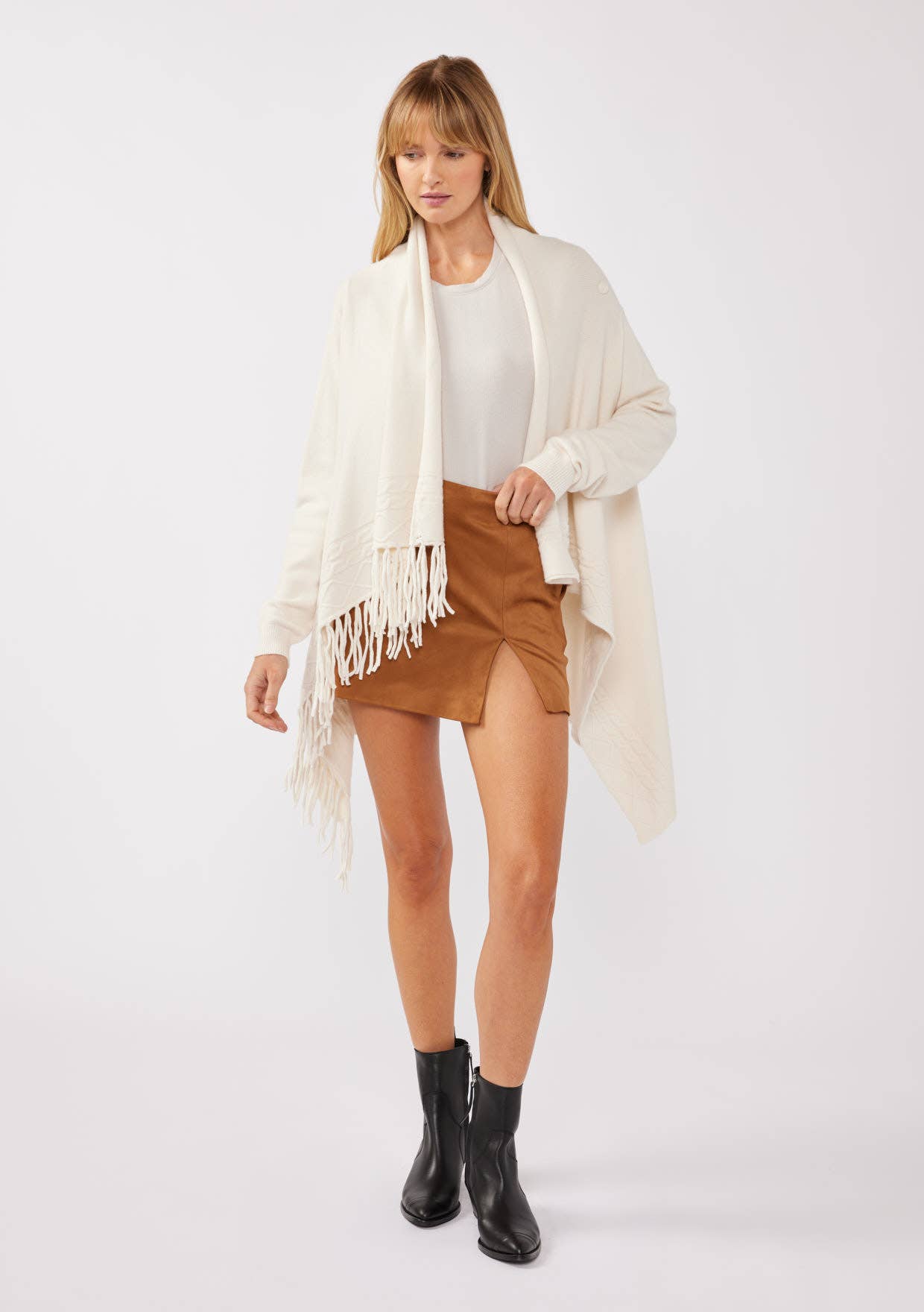 Cowl Neck Fringe Cable Cardigan