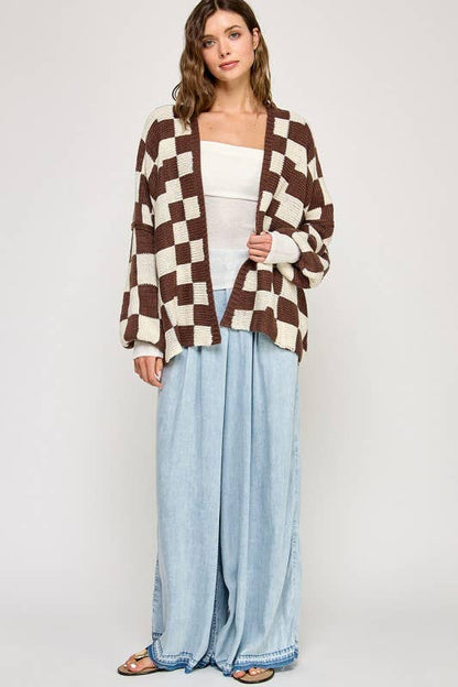 Checkered Drop Shoulder Cardi