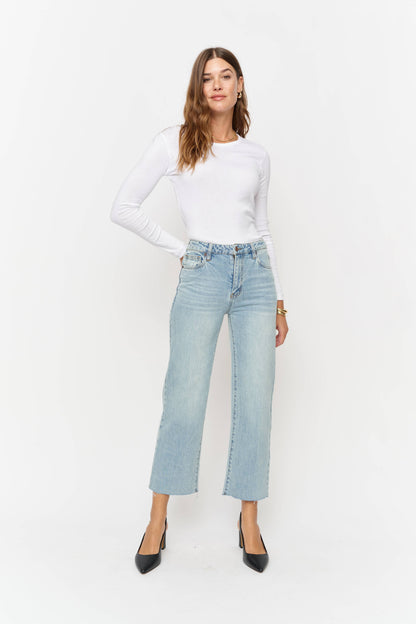 Aberdeen Ankle Crop High Rise Jean, Light Indigo Worn
