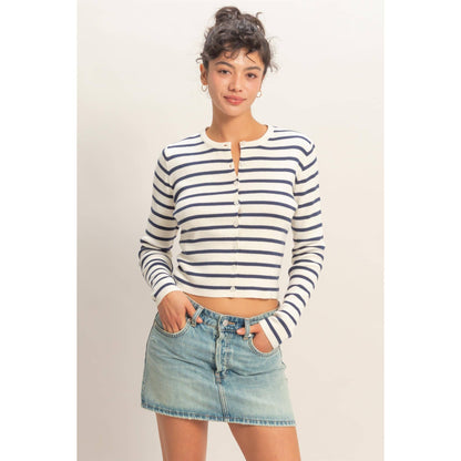 Striped Button-Up Cardigan