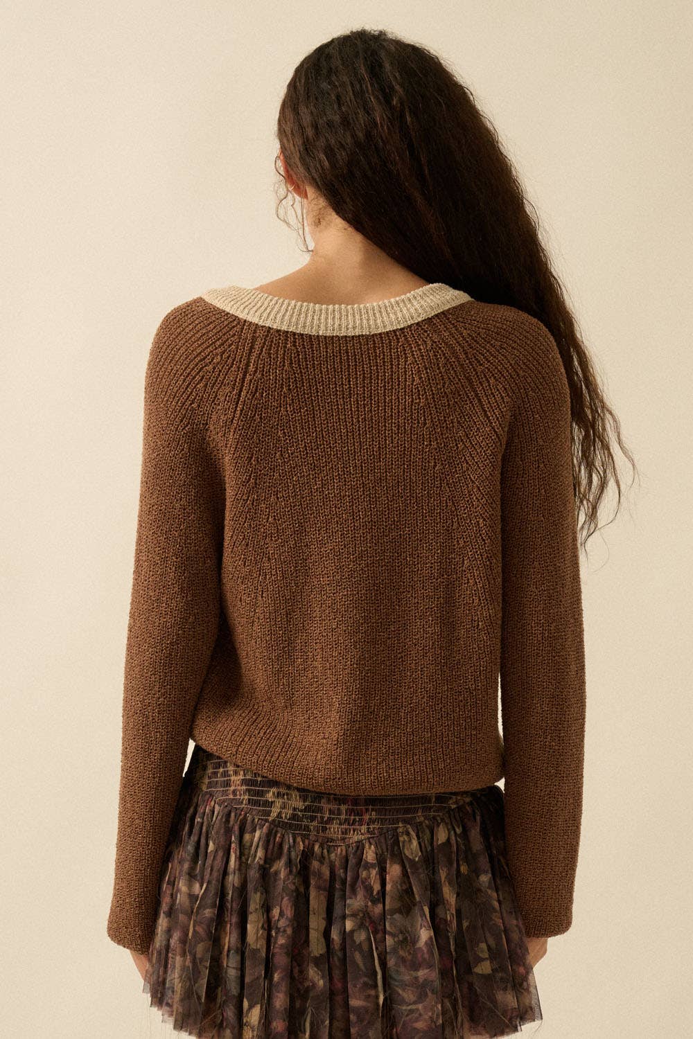 Best Selling Ribbed Knit Contrast Cardi
