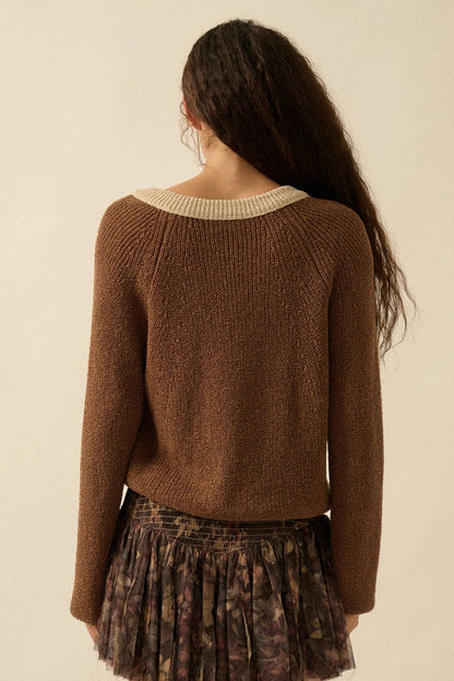 Best Selling Ribbed Knit Contrast Cardi