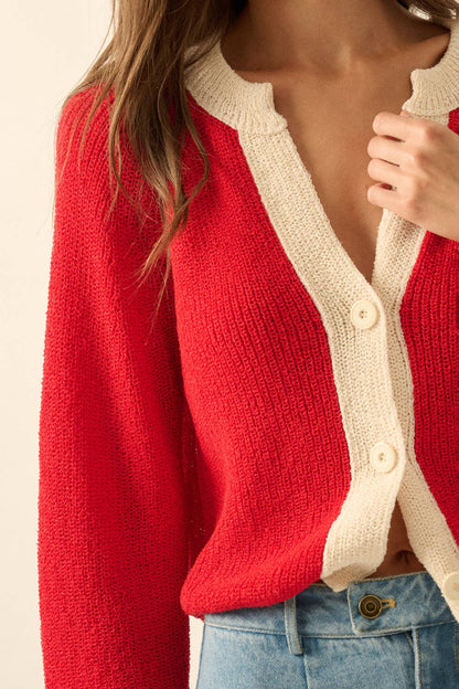 Ribbed Knit Contrast Cardigan Sweater