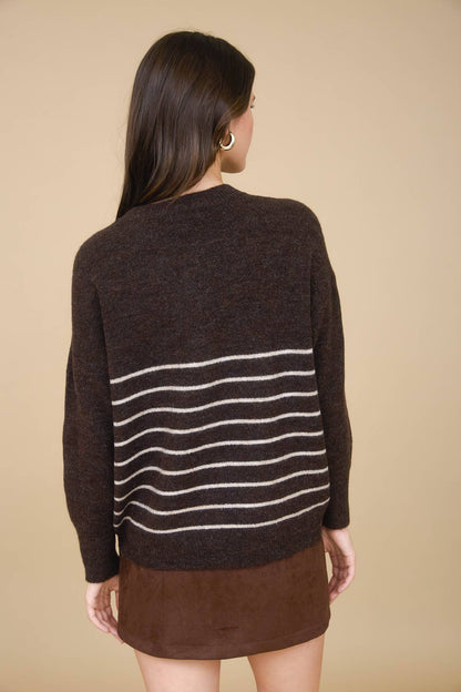 Stripe Front Seam Detail Long Sleeve Sweater