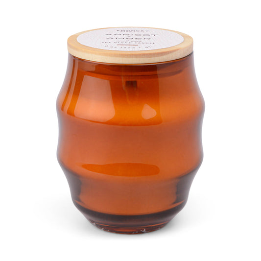 9 Oz Curvy Tinted Glass With Wood Lid: Apricot + Amber