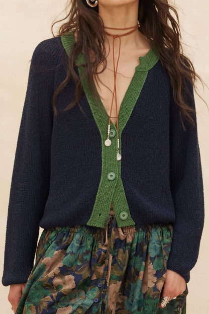 Best Selling Ribbed Knit Contrast Cardi