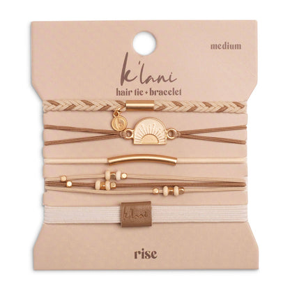 "Rise" Cream and Tan With Gold and Sun Accents Hair Tie Bracelets