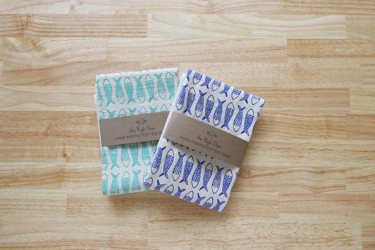 Fish Kitchen Towel, Handprinted Tea Towel