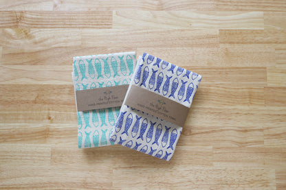 Fish Kitchen Towel, Handprinted Tea Towel