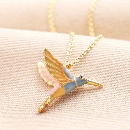 Hummingbird Pendant Necklace in Gold