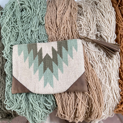 Hoja Nueva Zapotec Wool–Leather Clutch Bag