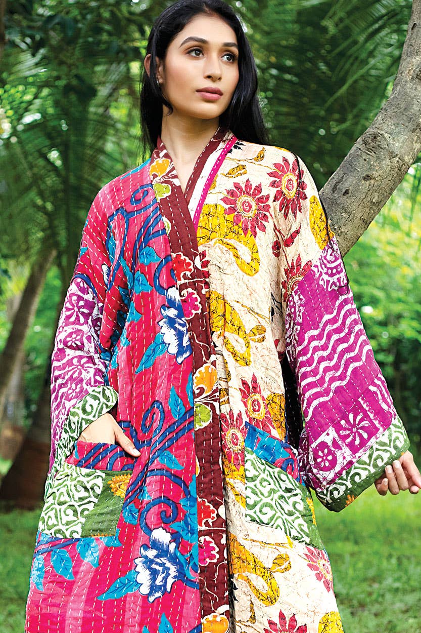 Kantha Kimono Quilted Cotton Robe