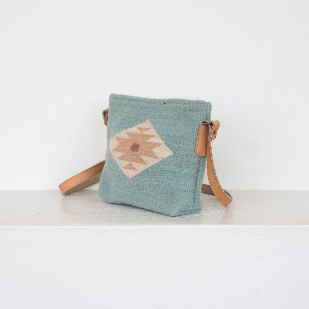 Flor de Cielo Zapotec Wool Crossbody–Leather Trim