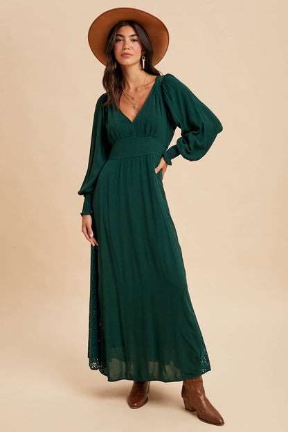 Lace Panel V Neck Maxi Dress