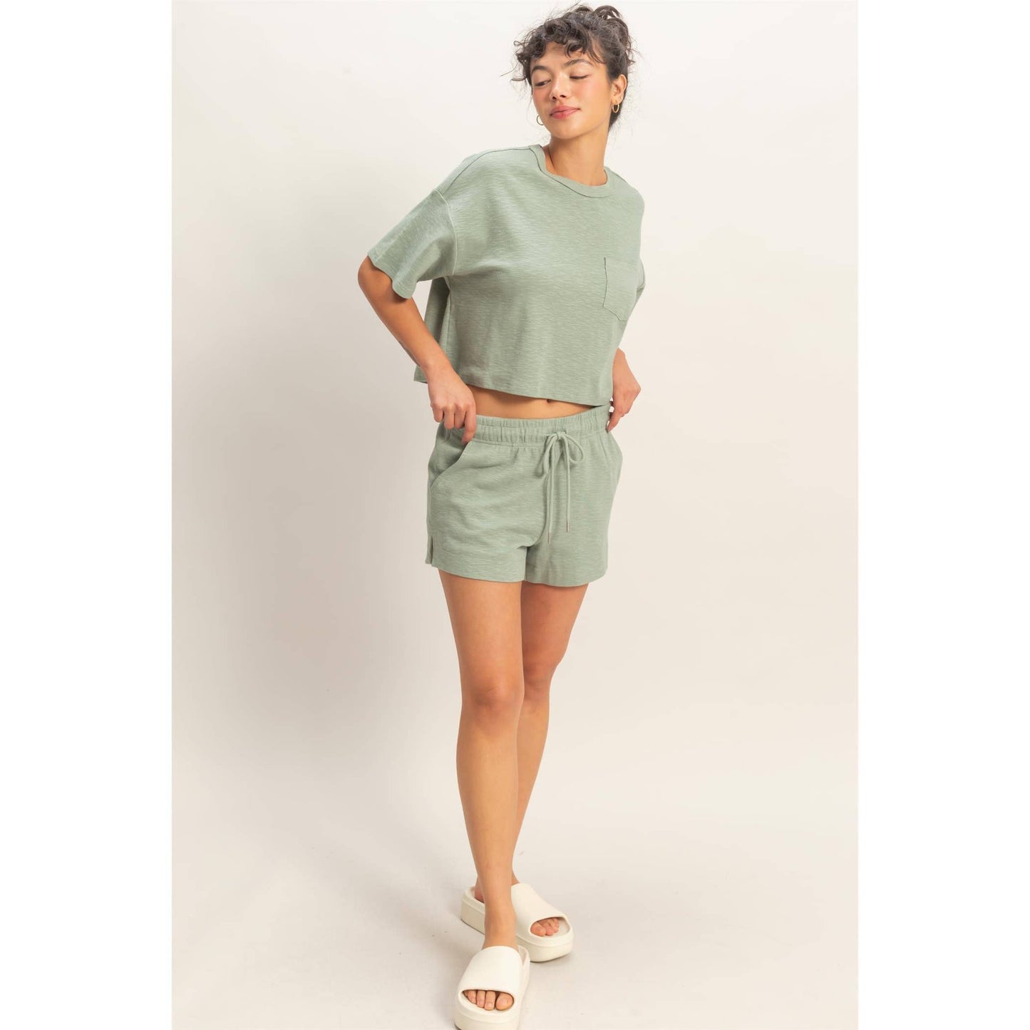 Boxy Crew Neck Top With Pocket