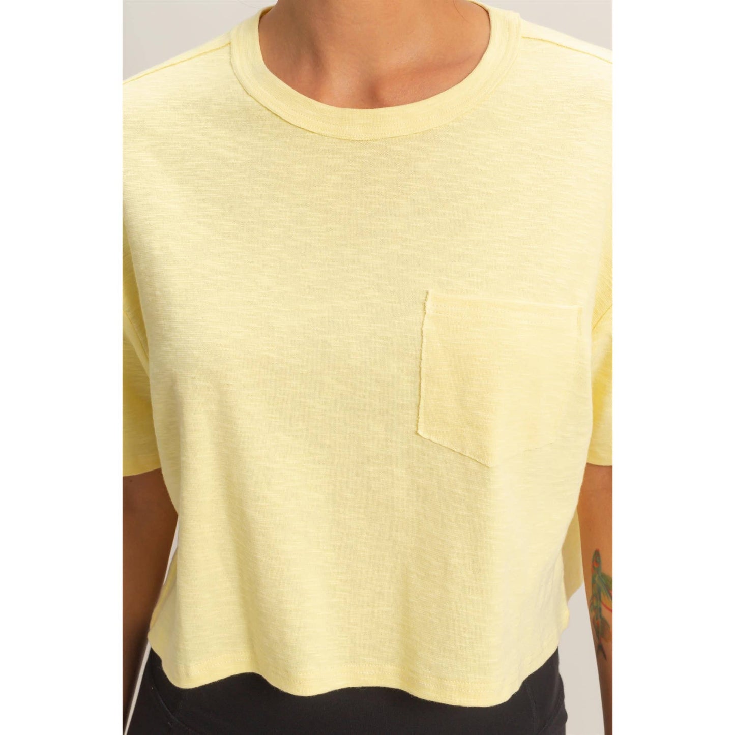 Boxy Crew Neck Top With Pocket