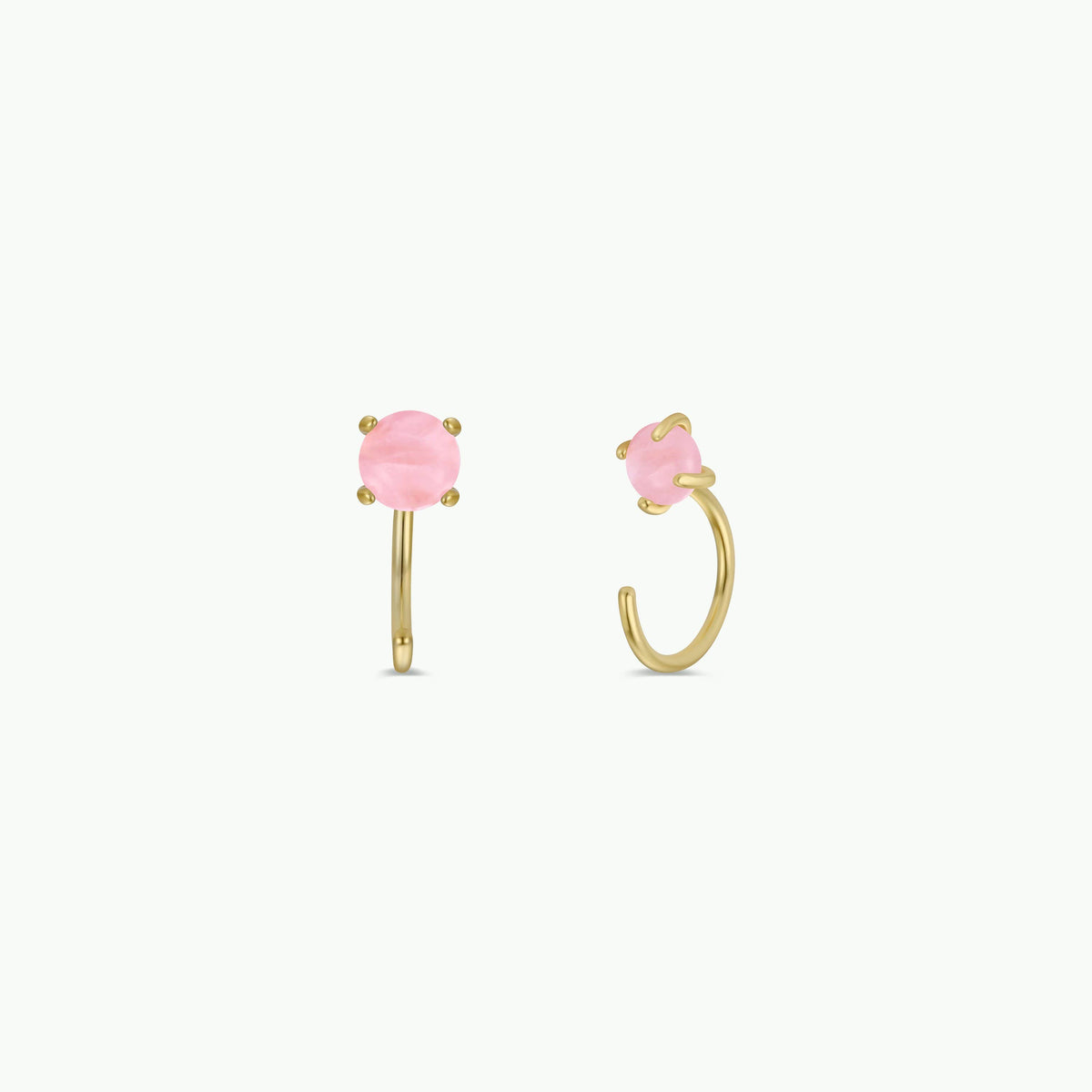 Huggies - Rose Quartz - Gold Earrings