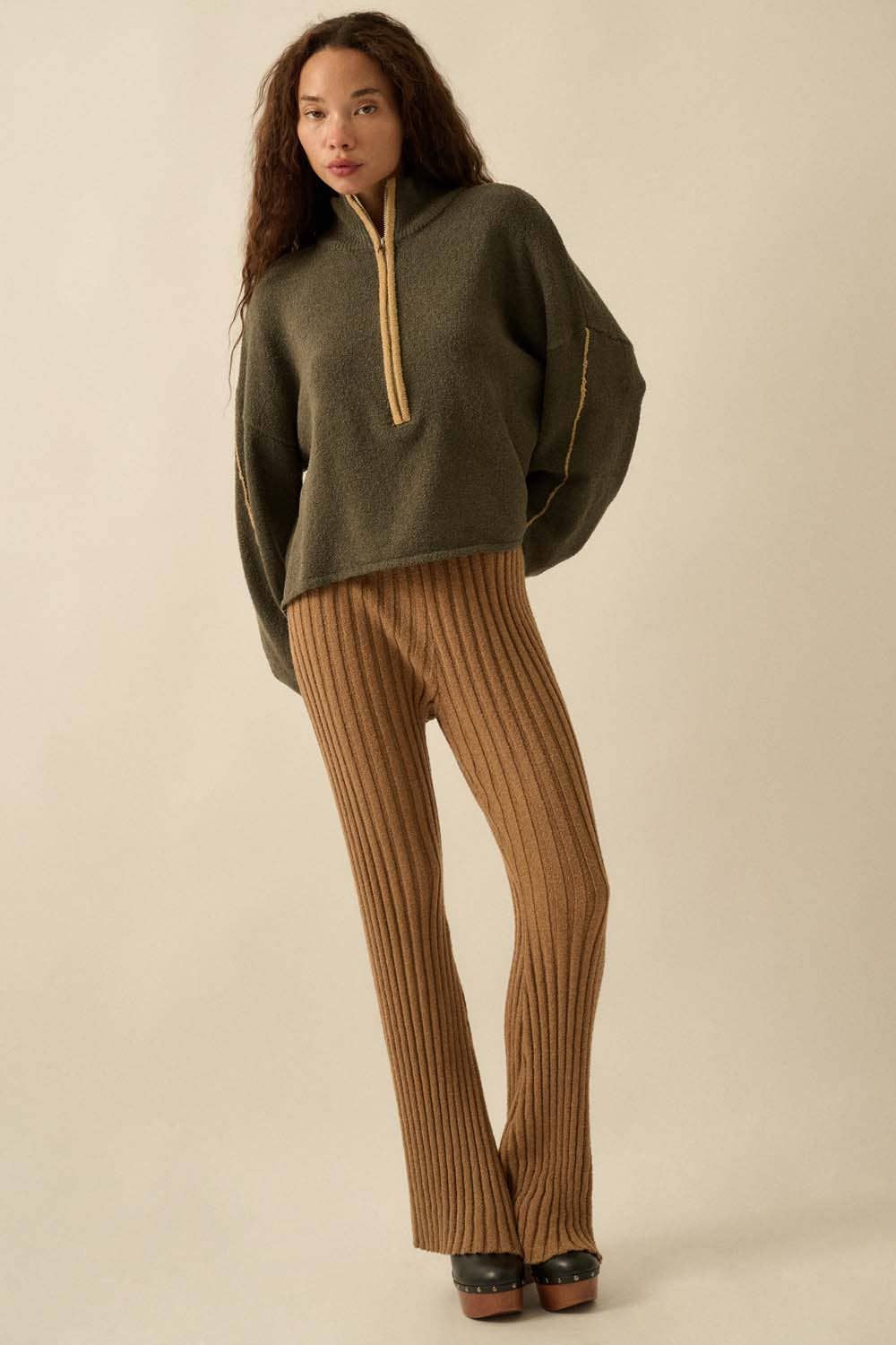 Textured Knit Half-Zip Mock-Neck Sweater