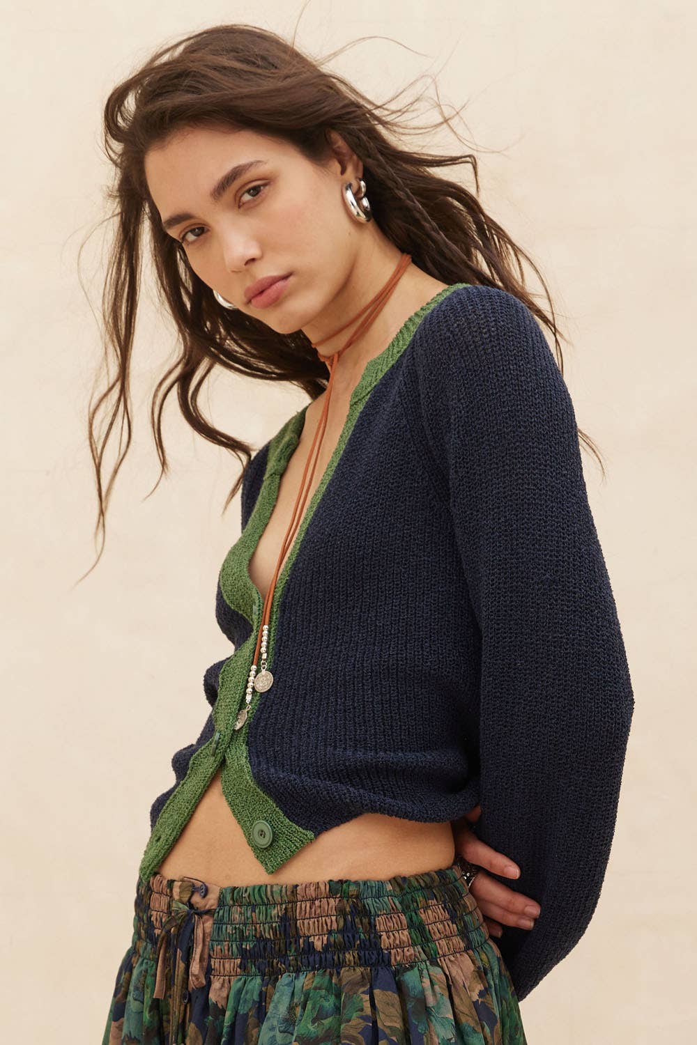 Best Selling Ribbed Knit Contrast Cardi